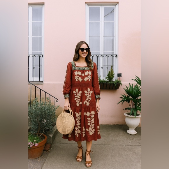 NWT Sézane Adénora Dress in Ecru Green Embroidery FR 38 / US 6 - Picture 13 of 16